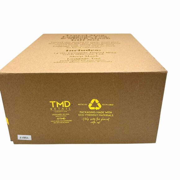 NIB TRAVEL MUG W/ LID LUGGAGE TAG & SLEEP MASK PINK & ORANGE GIFT SET BON VOYAGE - Picture 4 of 4